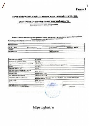 Выписка из Государственного Реестра на объект капитального строительства